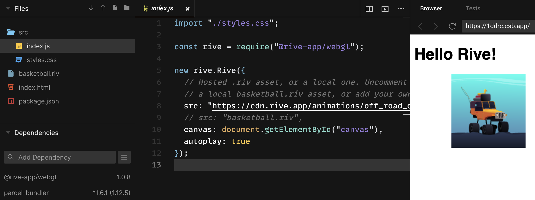 rive-web | Wasm/JS runtime for Rive (web, player, wasm)